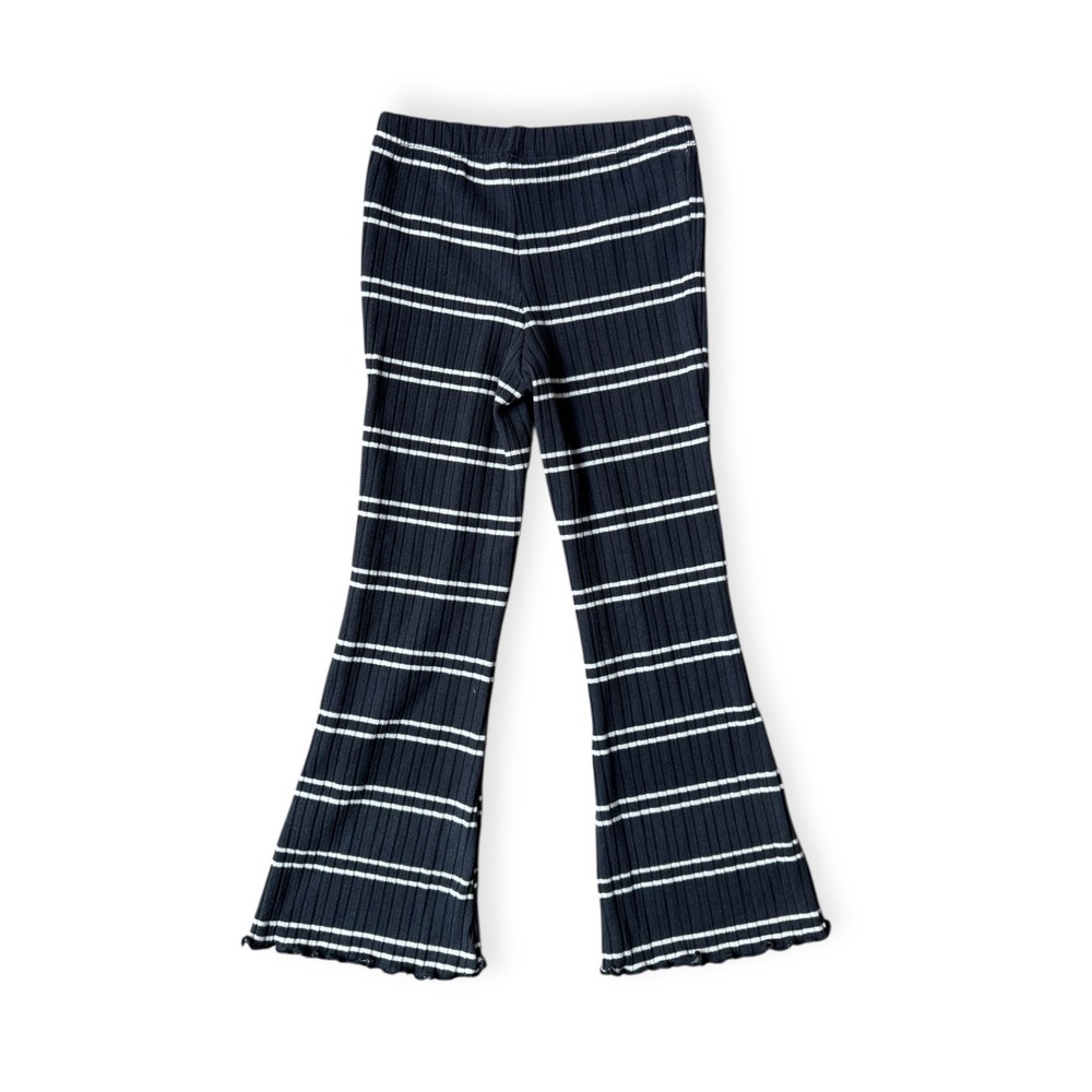 Grayson Mini Kids Girls Dark Grey/White Stripe Ribbed Flare Pants Size 5t
